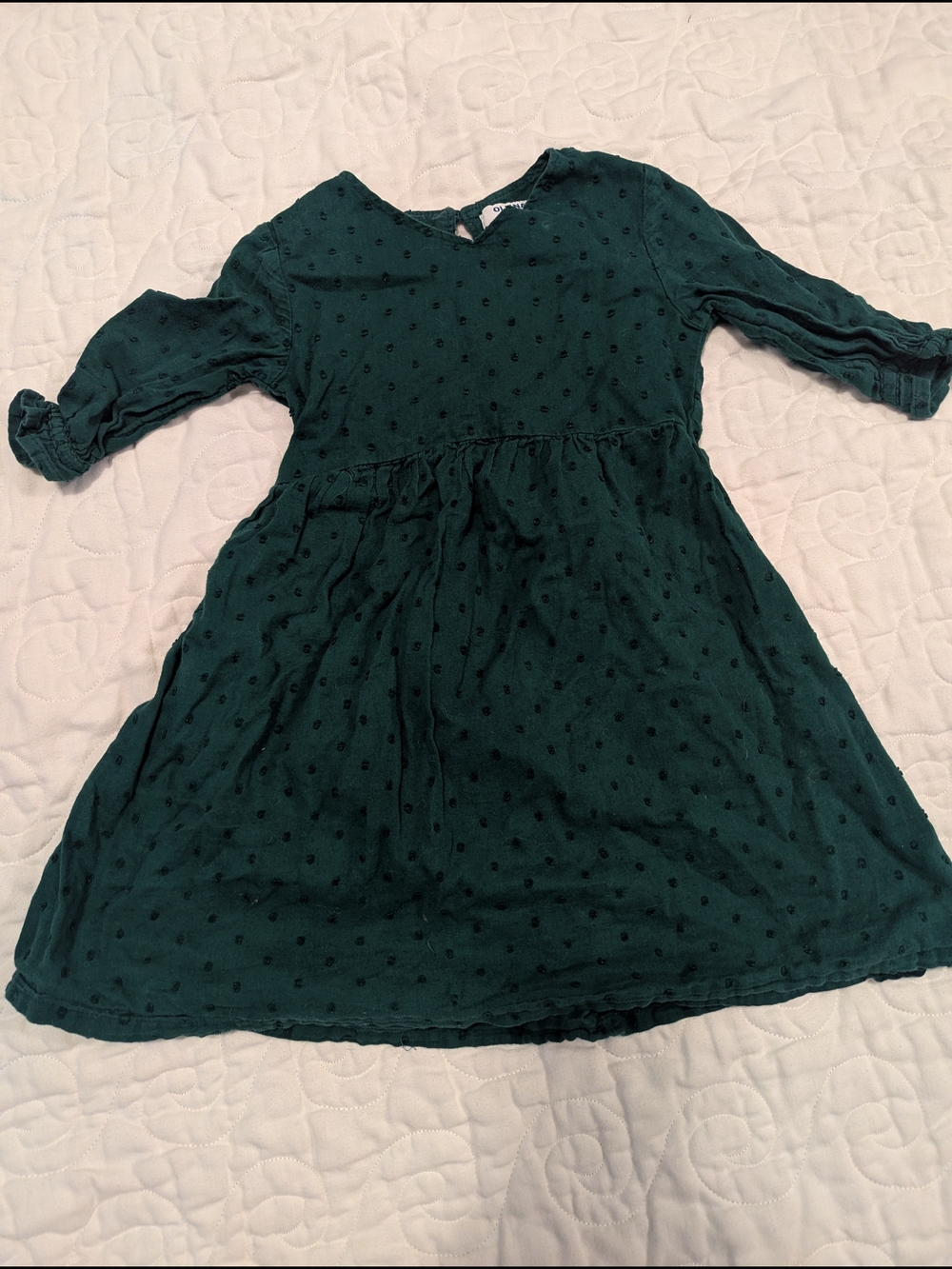 Old Navy Girl's Forest Green Dot Textured Dress